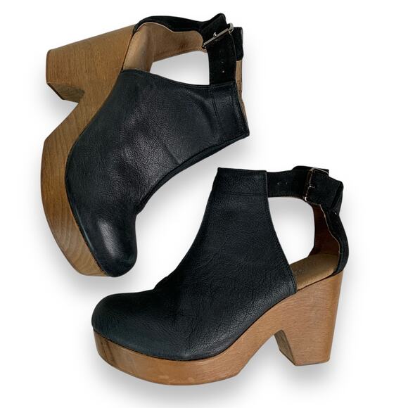 Free People Clogs Sz 37 US 6.5 7 Amber Orchard Clog Wood Platform Leather Black - Picture 4 of 13
